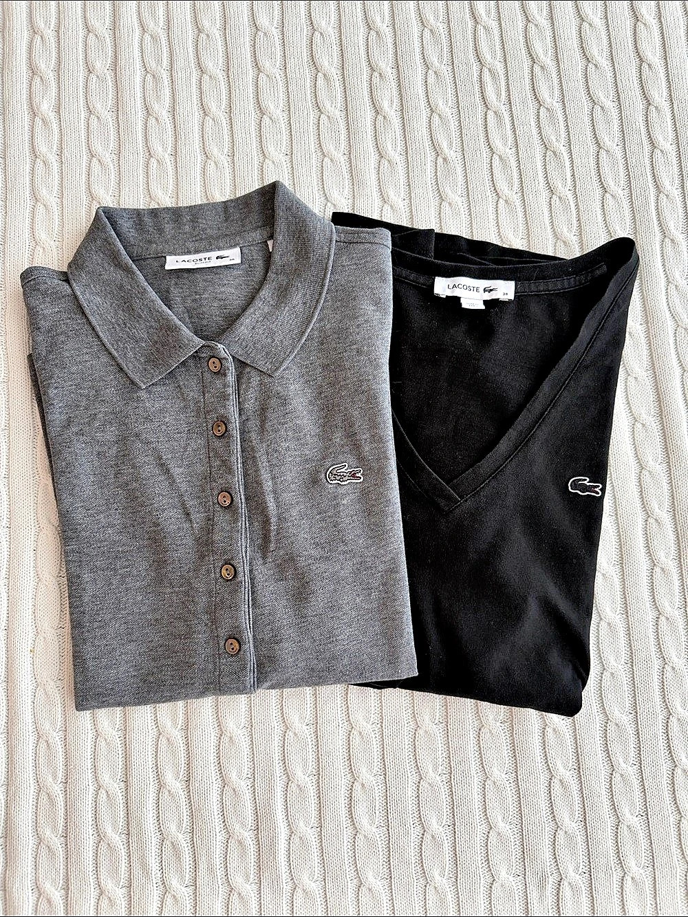 Lacoste Women's long sleeve polo and t-shirt gift  Black & Gray